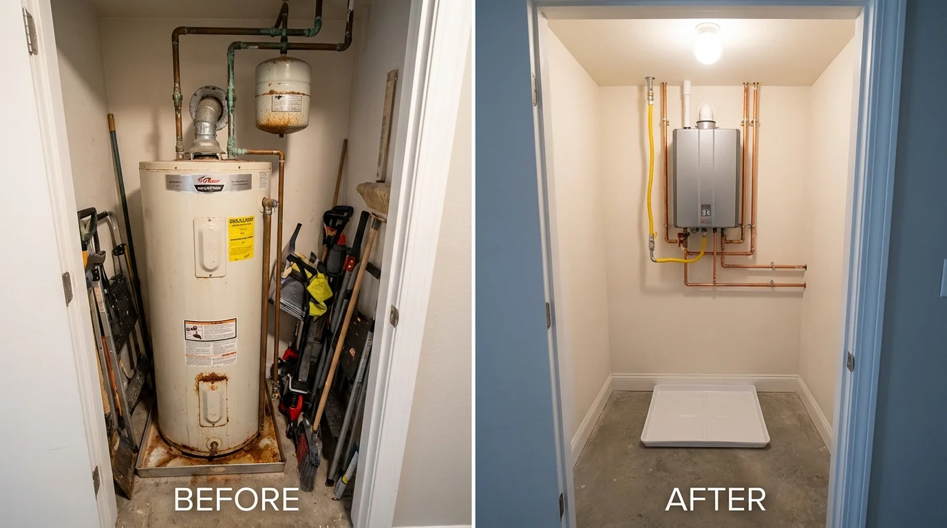 Tank water heater versus wall-mounted tankless unit comparison for Bowdon, GA homeowners
