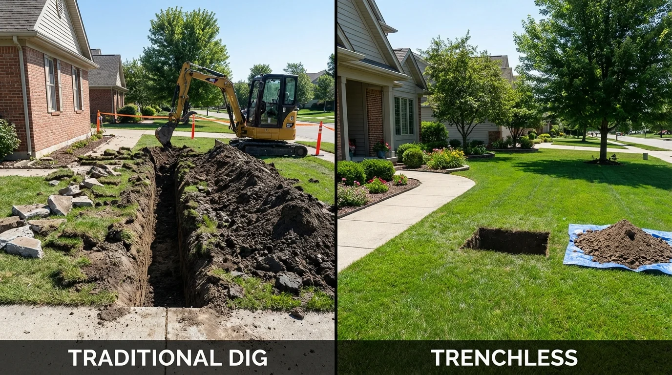 Trenchless sewer repair with minimal yard damage versus traditional excavation in Bowdon, GA